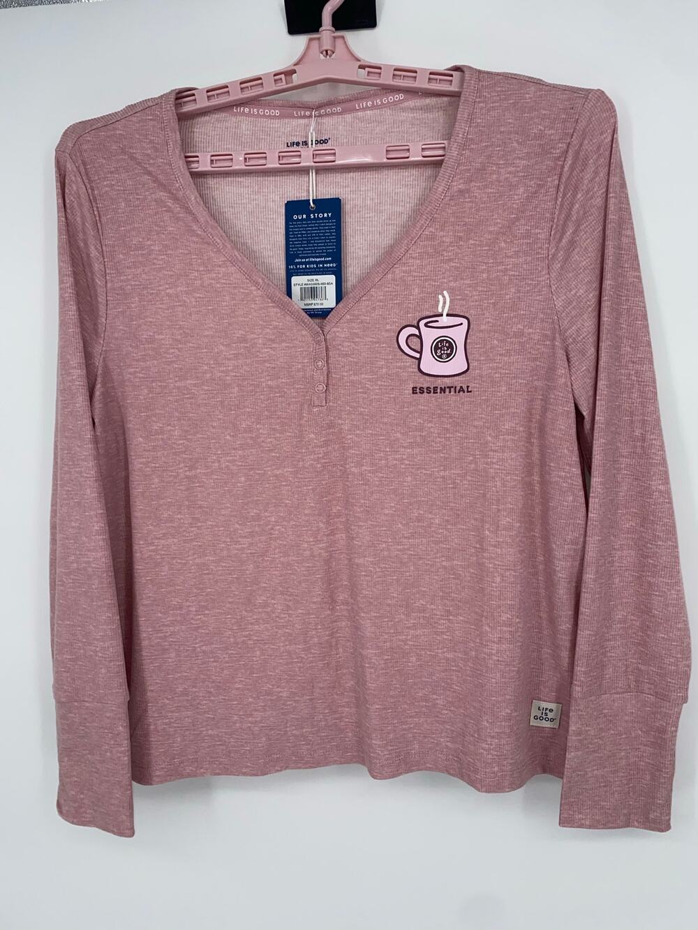 Life Is Good Womens "Essential" coffee mug Pajama Top NEW